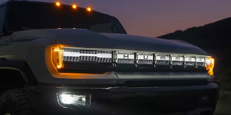 Illuminated headlights on a 2024 Hummer
