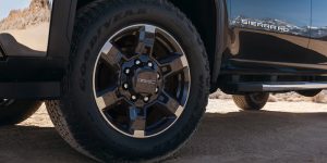 Side profile and/or rims of a 2025 GMC Sierra HD.