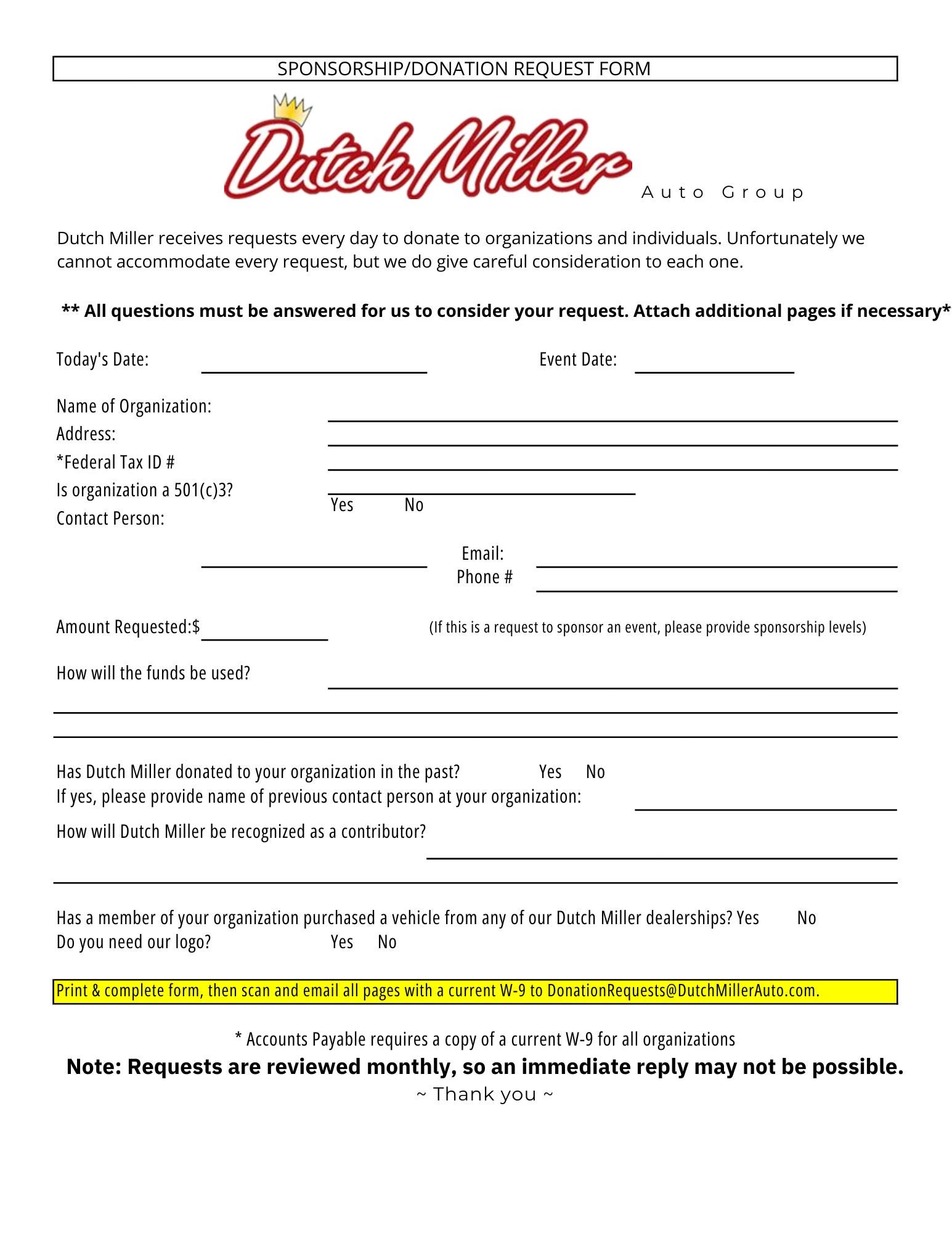 Donation/Sponsorship Request Form