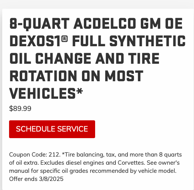 Full Synthetic Oil Change And Tire Rotation