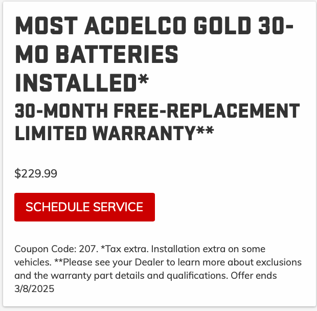 Most Acdelco Gold 30- Mo Batteries Installed